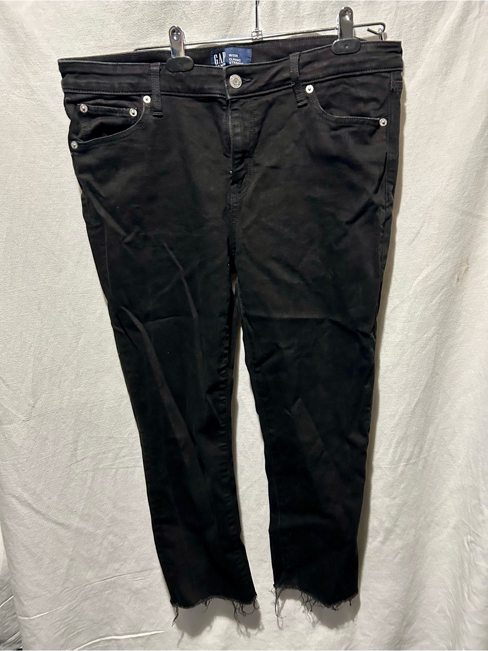 GAP Denim Classic Straight Black Jeans Raw Hem Size 16 33R Plus Size Womens